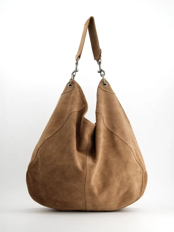 Suede hobo bag with carabiner clips - Apris made by Ulanka