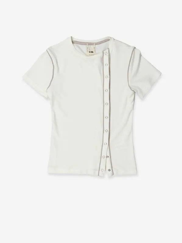 White T-shirt with front zip fastening and contrast detail - Mani made by Ulanka