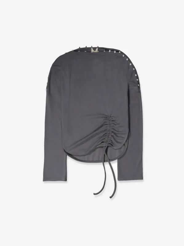 Grey long-sleeved top with side ruching - Xiquet made by Ulanka