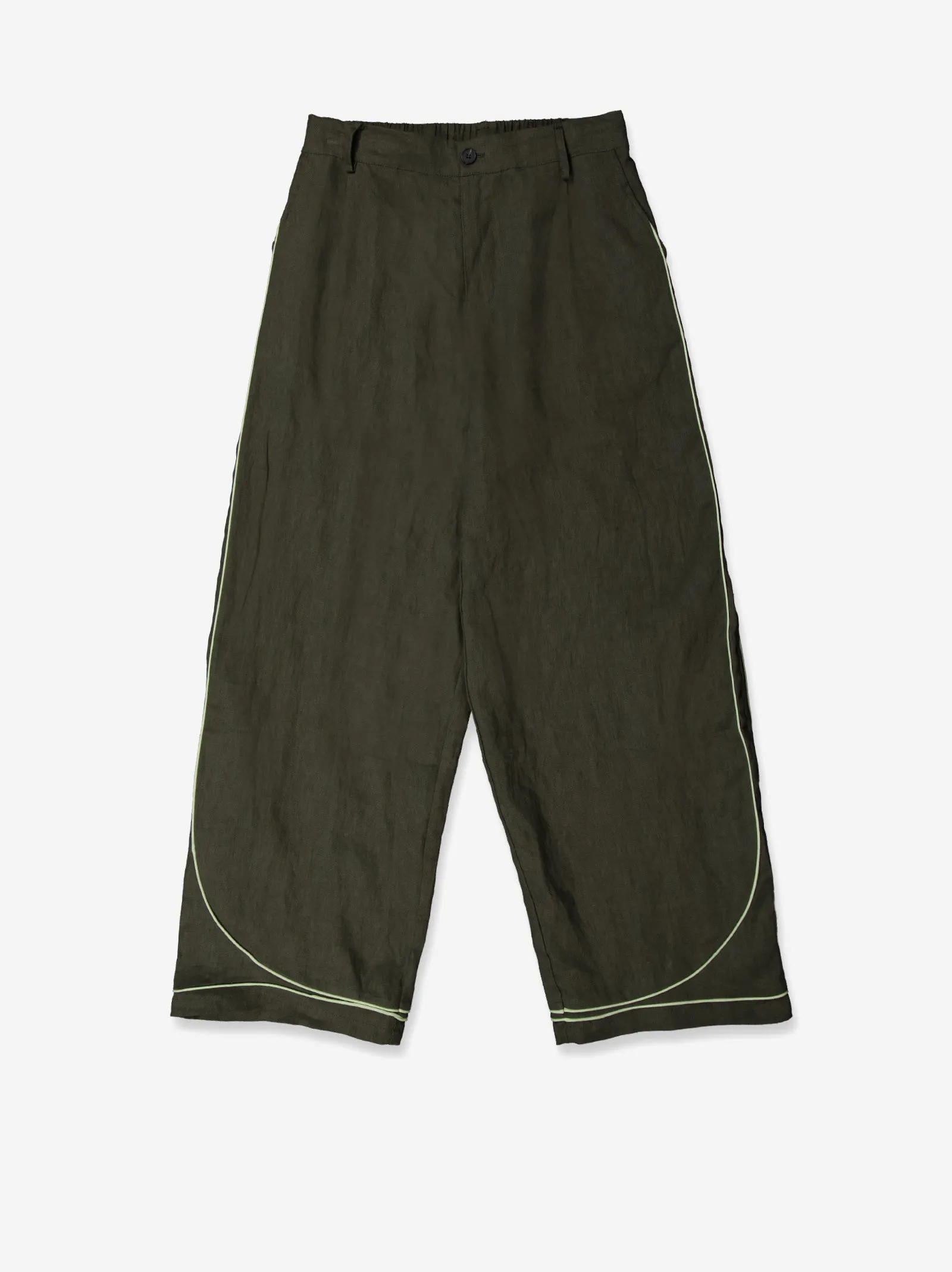 Flowy green trousers with contrast hem detail - Oven sold by Ulanka product image thumbnail 3