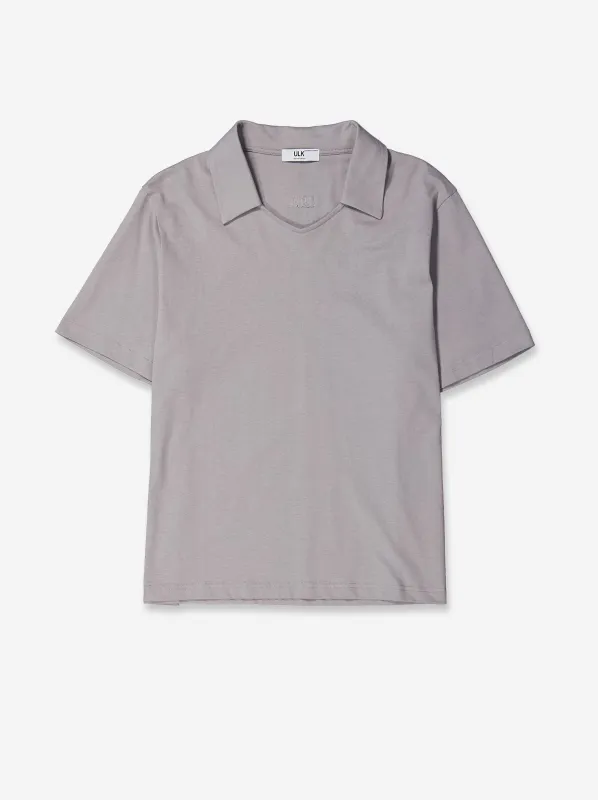 Light grey short sleeve polo shirt with collar detail - Inpol made by Ulanka