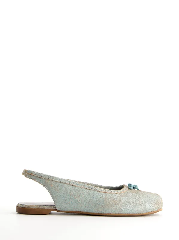 Cracked leather heeled Tabi ballet flats - Kale made by Ulanka