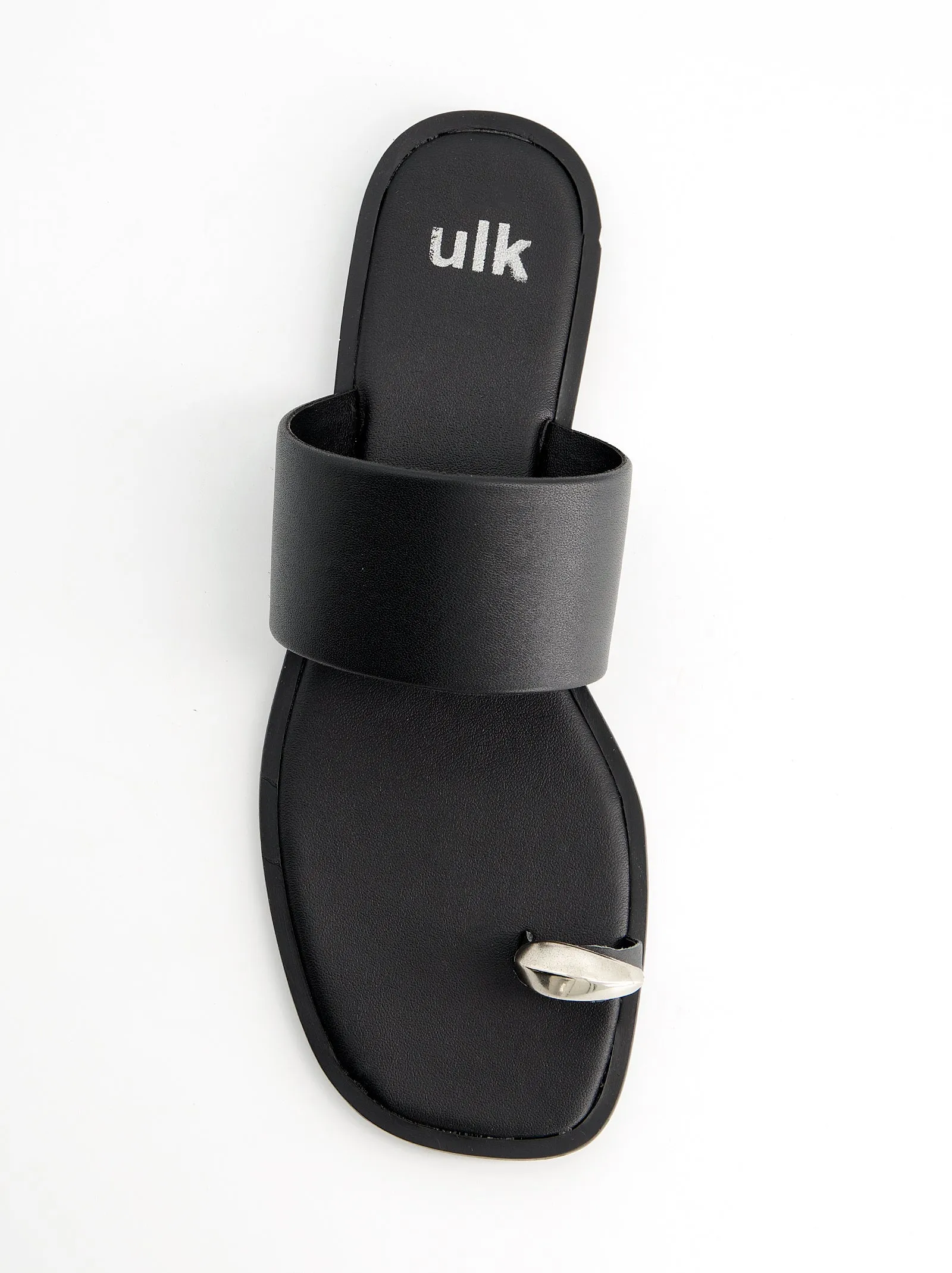 Black toe-ring leather flat sandals - Fraser sold by Ulanka