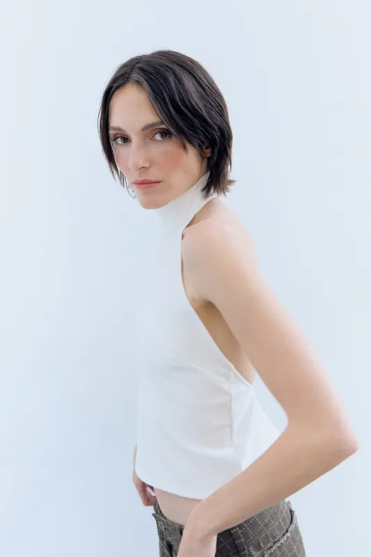 White halter top with button detail - Lola made by Ulanka