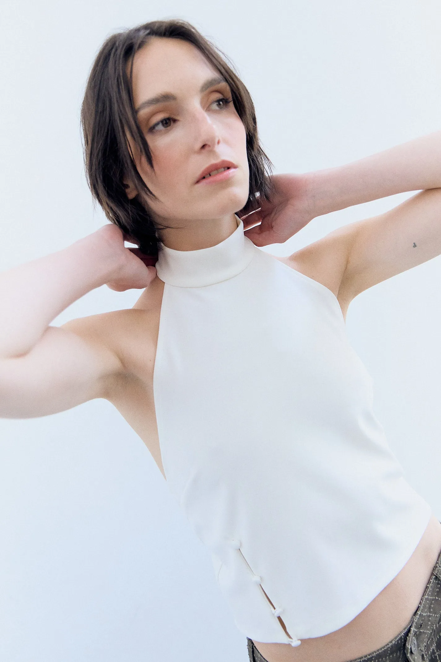White halter top with button detail - Lola sold by Ulanka product image thumbnail 2