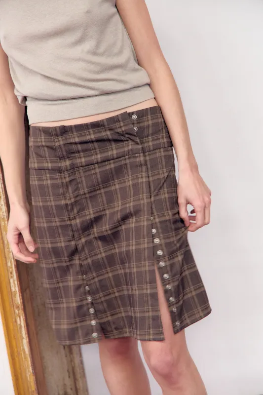 Brown checked mini skirt with slits - Meli made by Ulanka