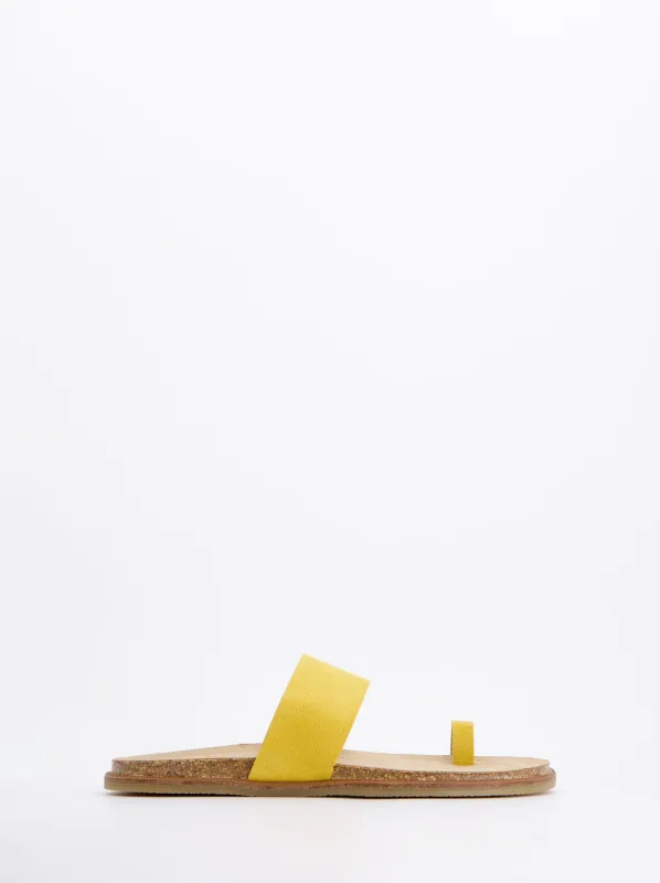 Kato Yellow Suede Flat Sandals made by Ulanka