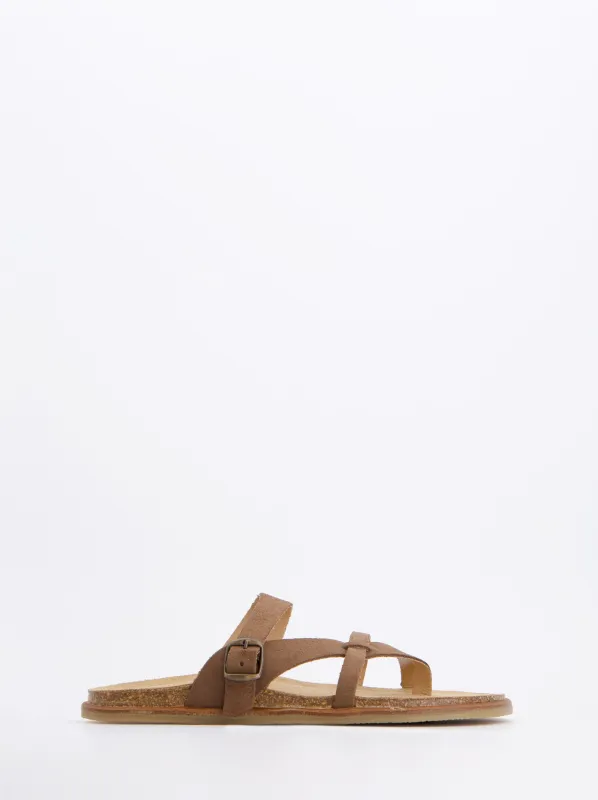Taupe Suede Flat Sandals - Krabi made by Ulanka