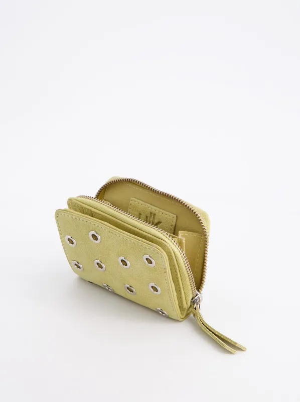 Compact Yellow Leather Wallet with Metallic Details - Baly made by Ulanka