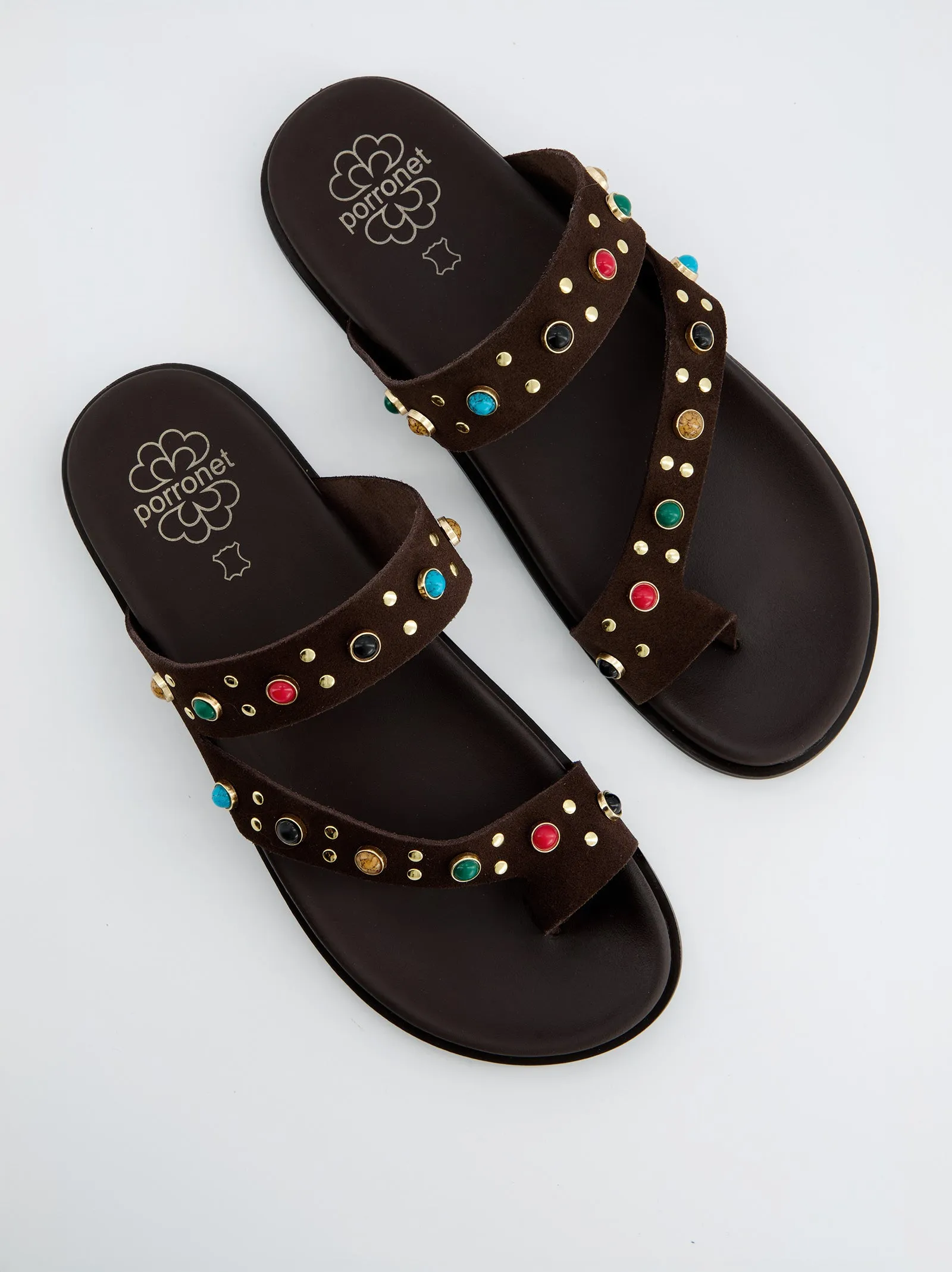 Brown Porronet Sandals with Multicolor Rhinestones sold by Ulanka product image thumbnail 5