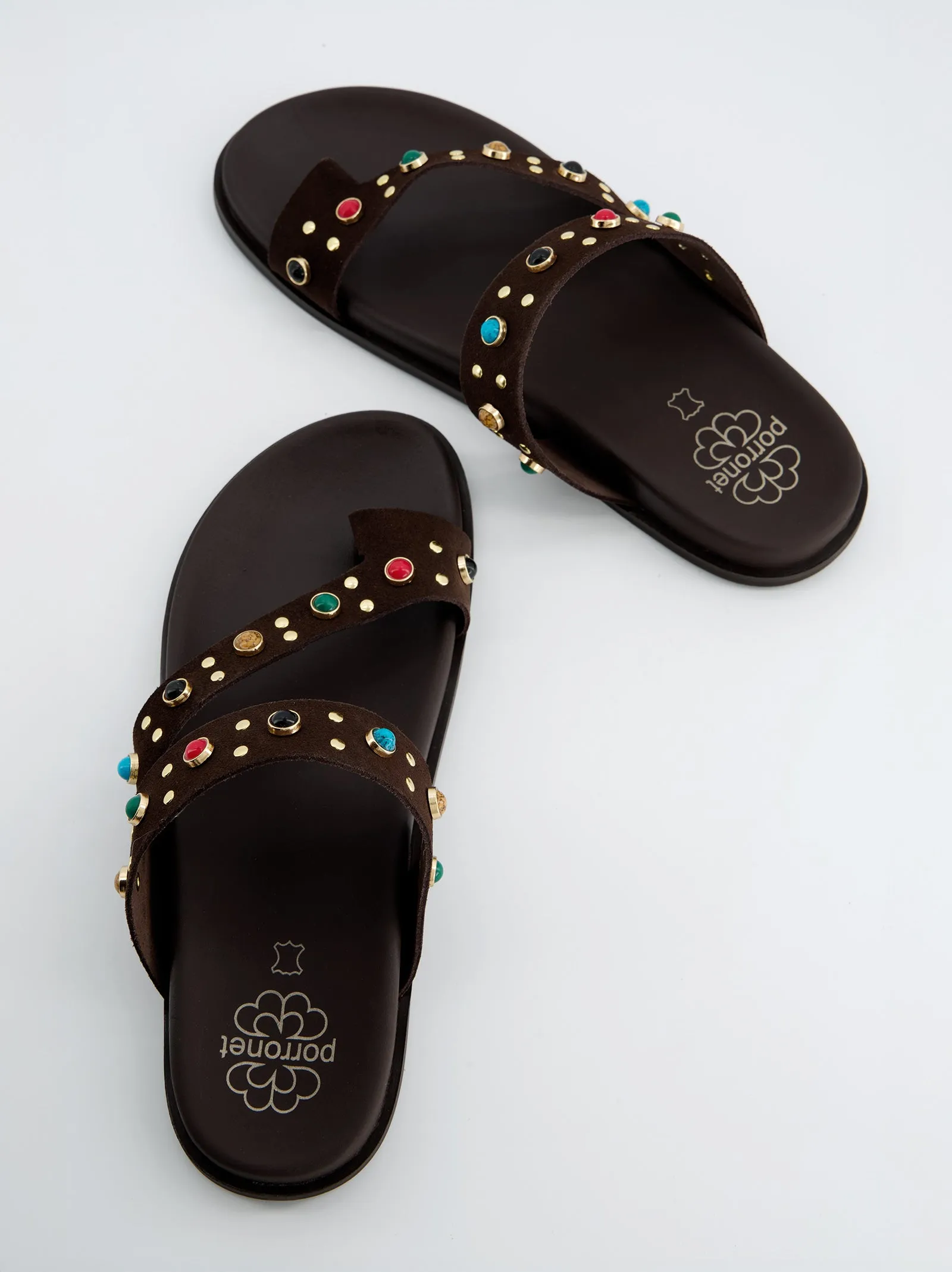 Brown Porronet Sandals with Multicolor Rhinestones sold by Ulanka product image thumbnail 3