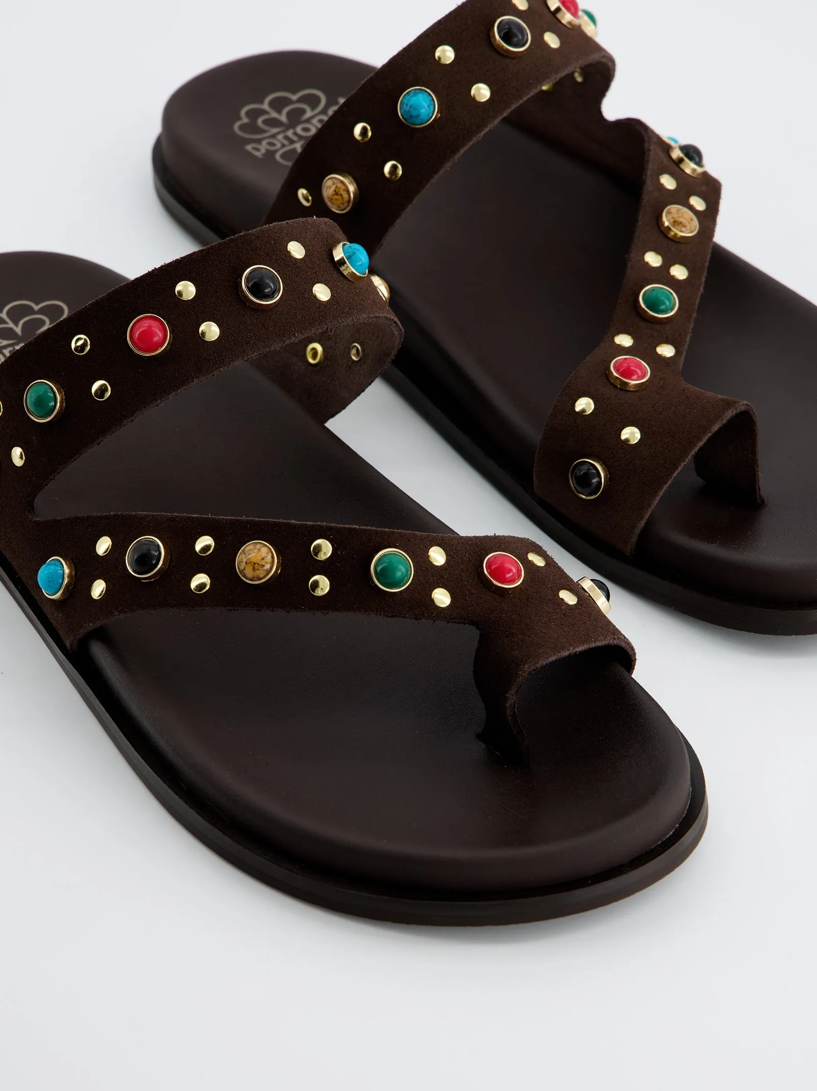 Brown Porronet Sandals with Multicolor Rhinestones sold by Ulanka product image thumbnail 4