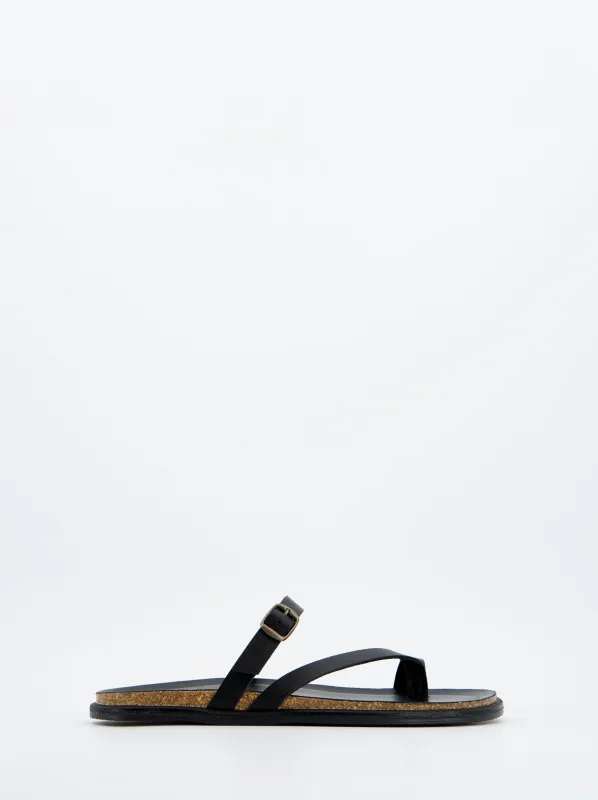Karem - Black Strappy Flat Sandals made by Ulanka