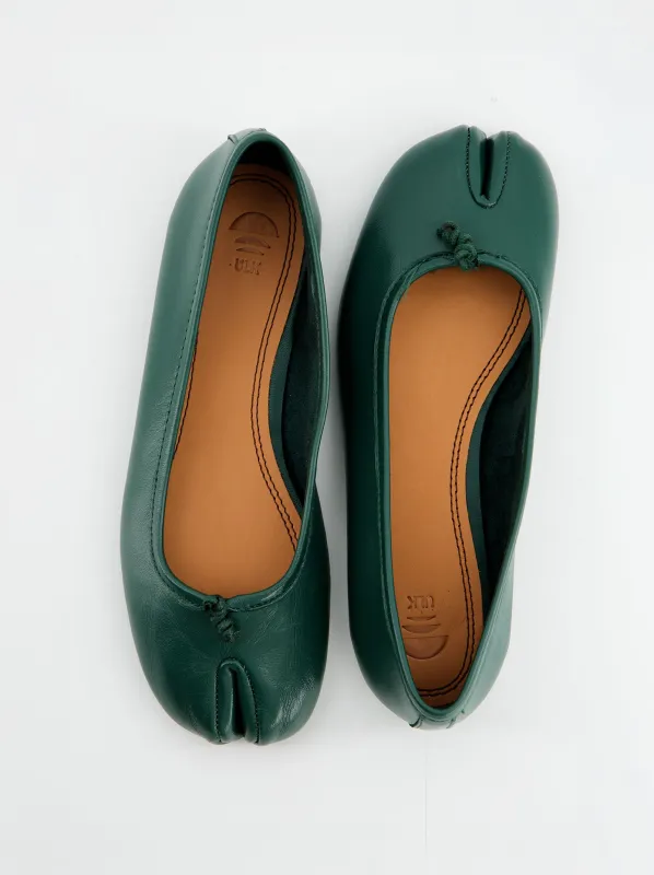 Karva - Green Leather Tabi Ballet Flats made by Ulanka