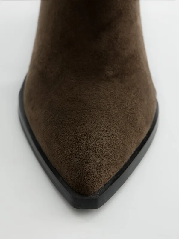 Flint - Brown Suede Western Heeled Ankle Boots made by Ulanka