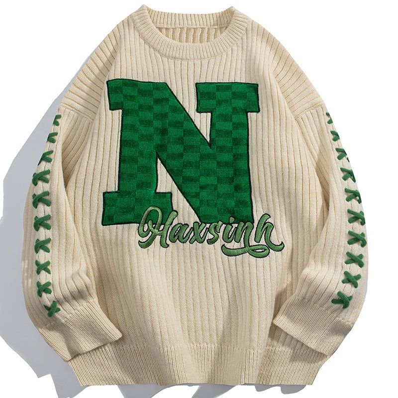 Cable Knit Sweater Embroider Letter sold by Yugen Theory