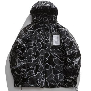 Sherpa Hood Winter Coat Leather Patchwork sold by Yugen Theory