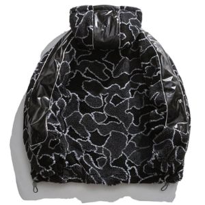 Sherpa Hood Winter Coat Leather Patchwork sold by Yugen Theory