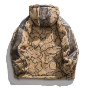 Sherpa Hood Winter Coat Leather Patchwork sold by Yugen Theory