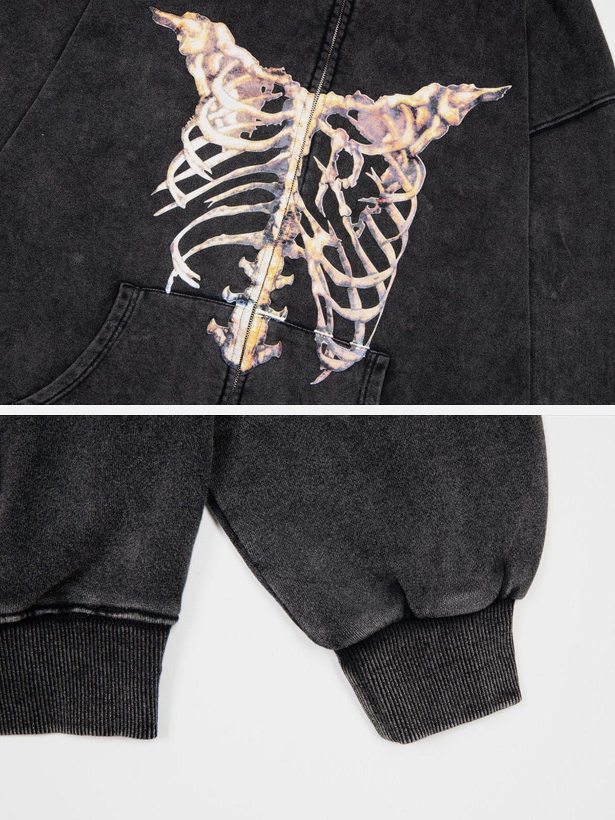 Washed Skeleton Pattern Zip Up Hoodie sold by Yugen Theory product image thumbnail 4