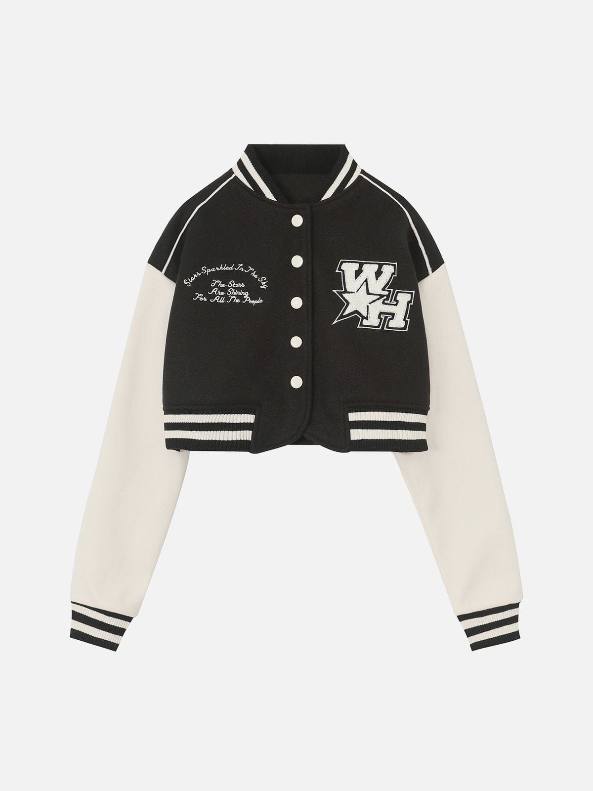 WH Embroidered Cropped Varsity Jacket sold by Yugen Theory