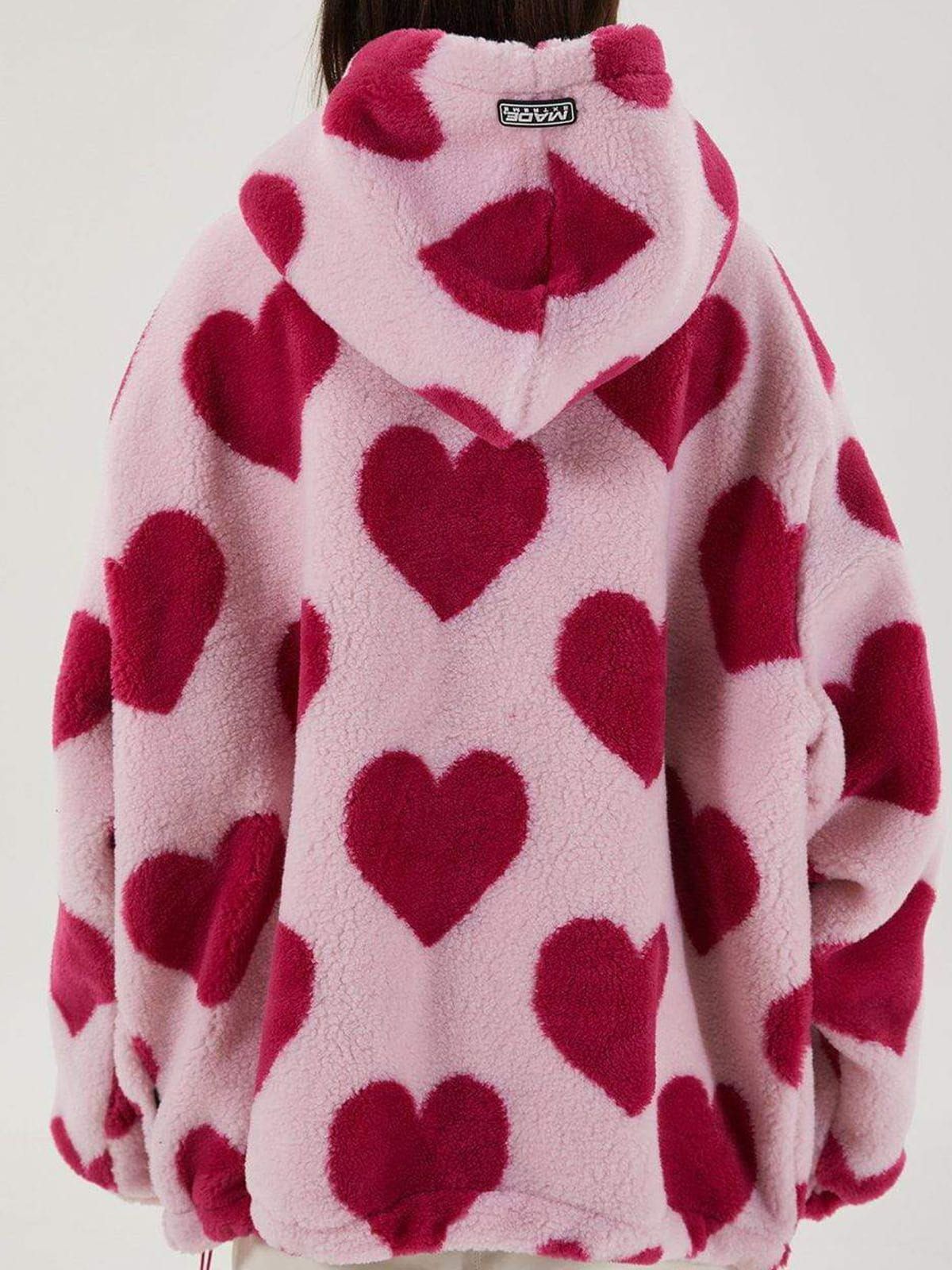 Vintage Heart Pattern Oversize Sherpa Coat sold by Yugen Theory product image thumbnail 3