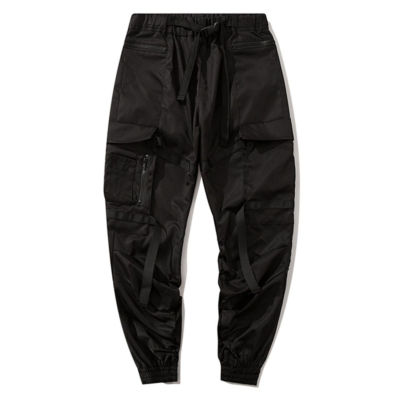 Techwear Ribbons Elastic Pleated Cargo Pants sold by Yugen Theory