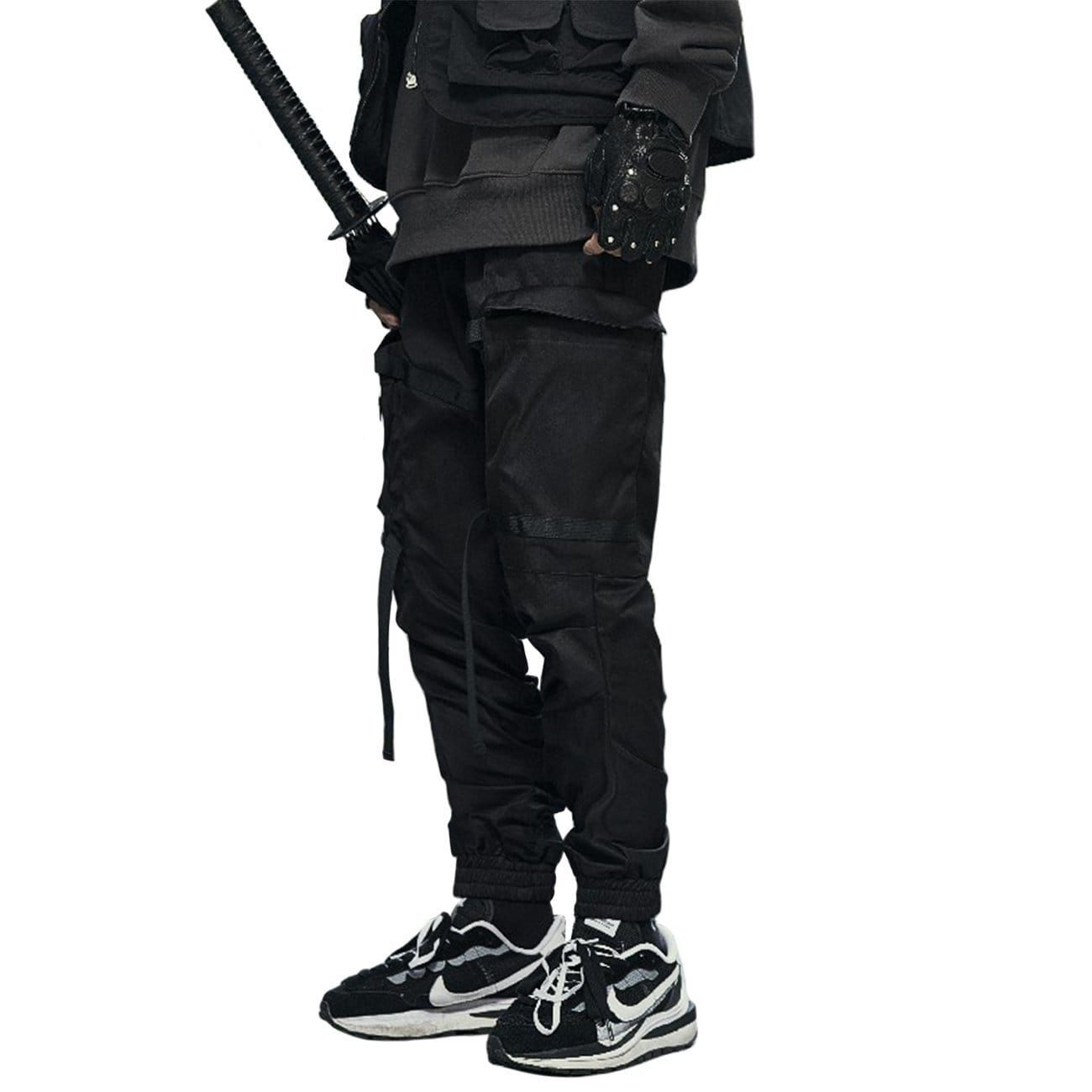 Techwear Ribbons Elastic Pleated Cargo Pants sold by Yugen Theory product image thumbnail 2
