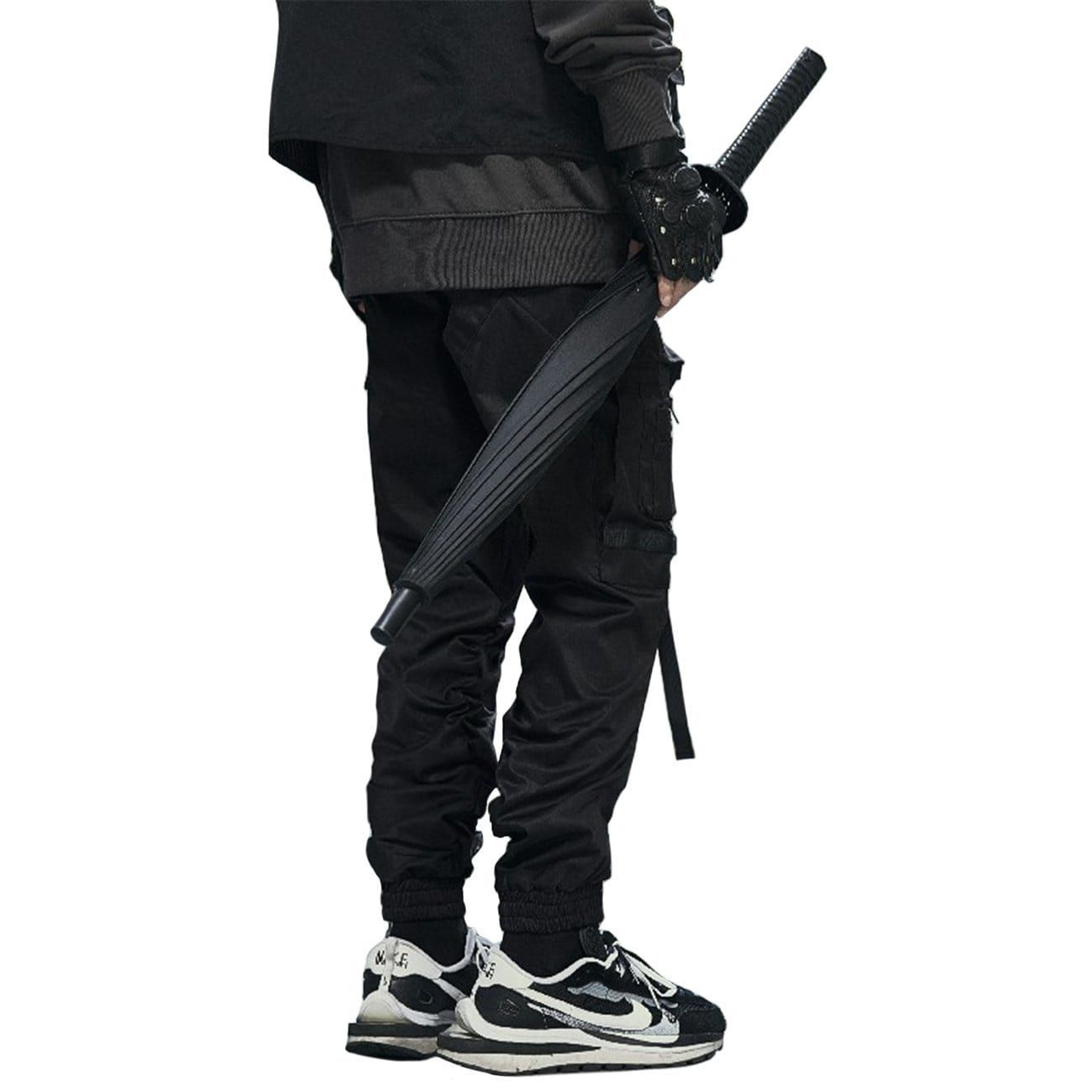 Techwear Ribbons Elastic Pleated Cargo Pants sold by Yugen Theory product image thumbnail 4