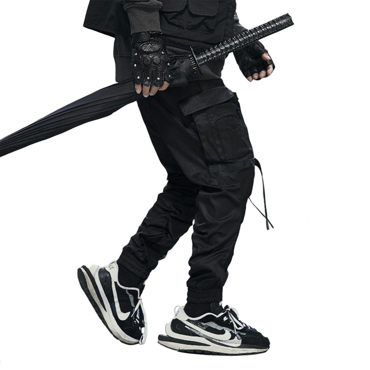 Techwear Ribbons Elastic Pleated Cargo Pants sold by Yugen Theory product image thumbnail 3
