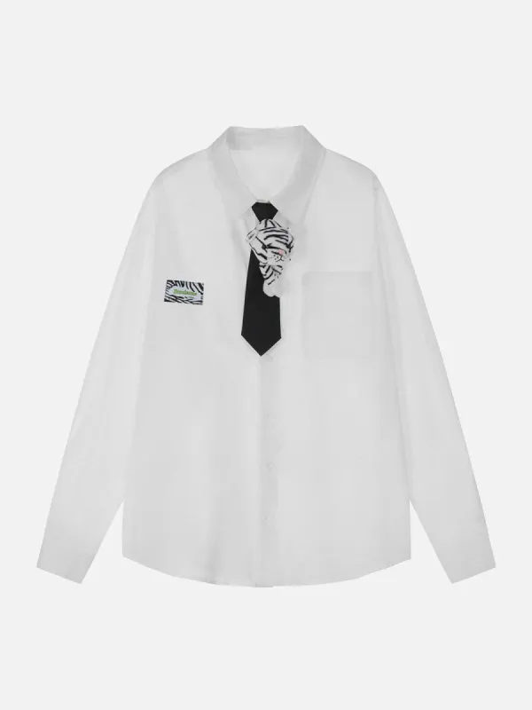 Tiger Doll Tie Long Sleeve Shirt sold by Yugen Theory