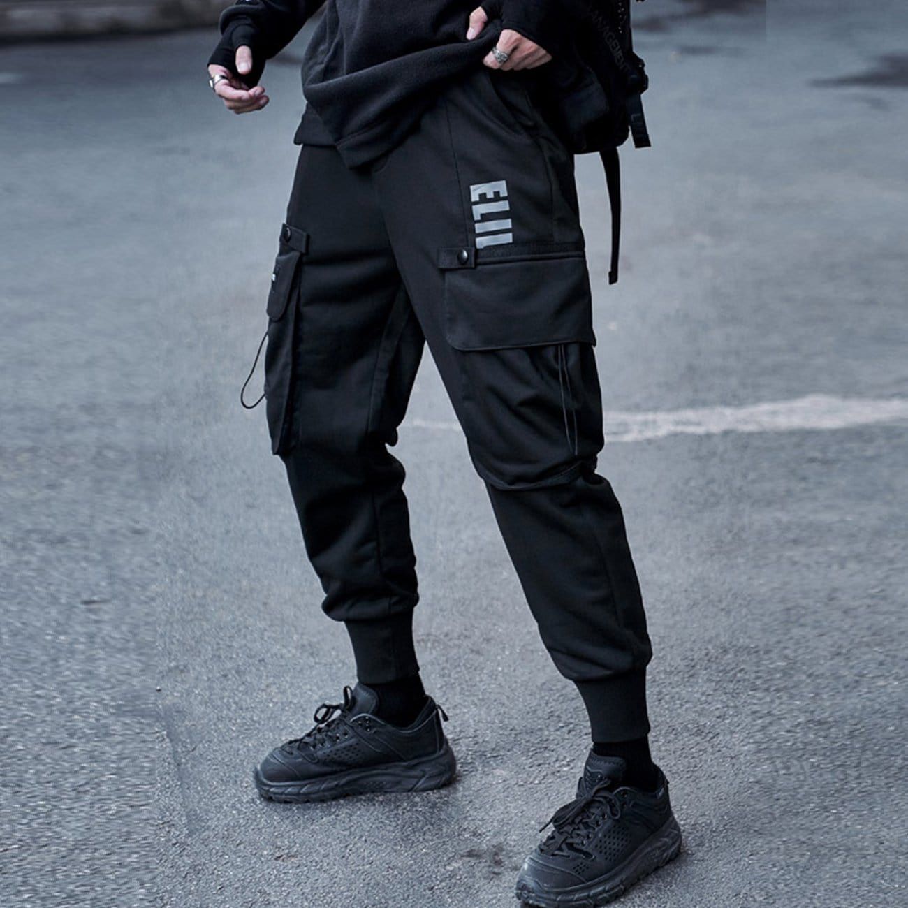 Black Drawstring Pockets Cargo Pants sold by Yugen Theory