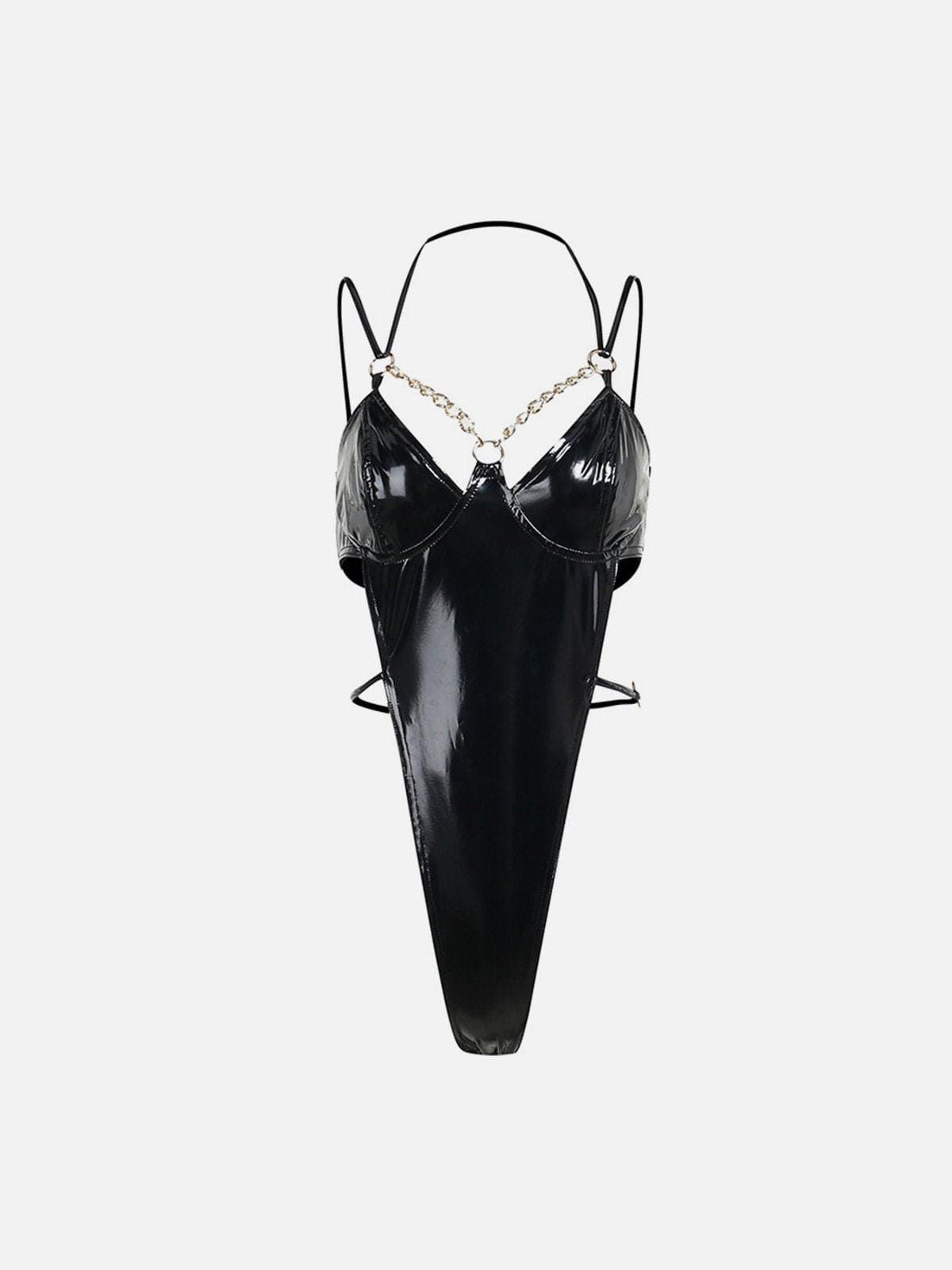 Dark Chain Strap PU Bodysuit sold by Yugen Theory