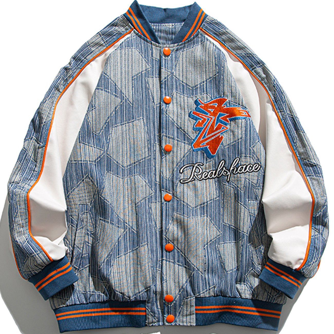 Letter Embroidery Contrast Color Varsity Jacket sold by Yugen Theory