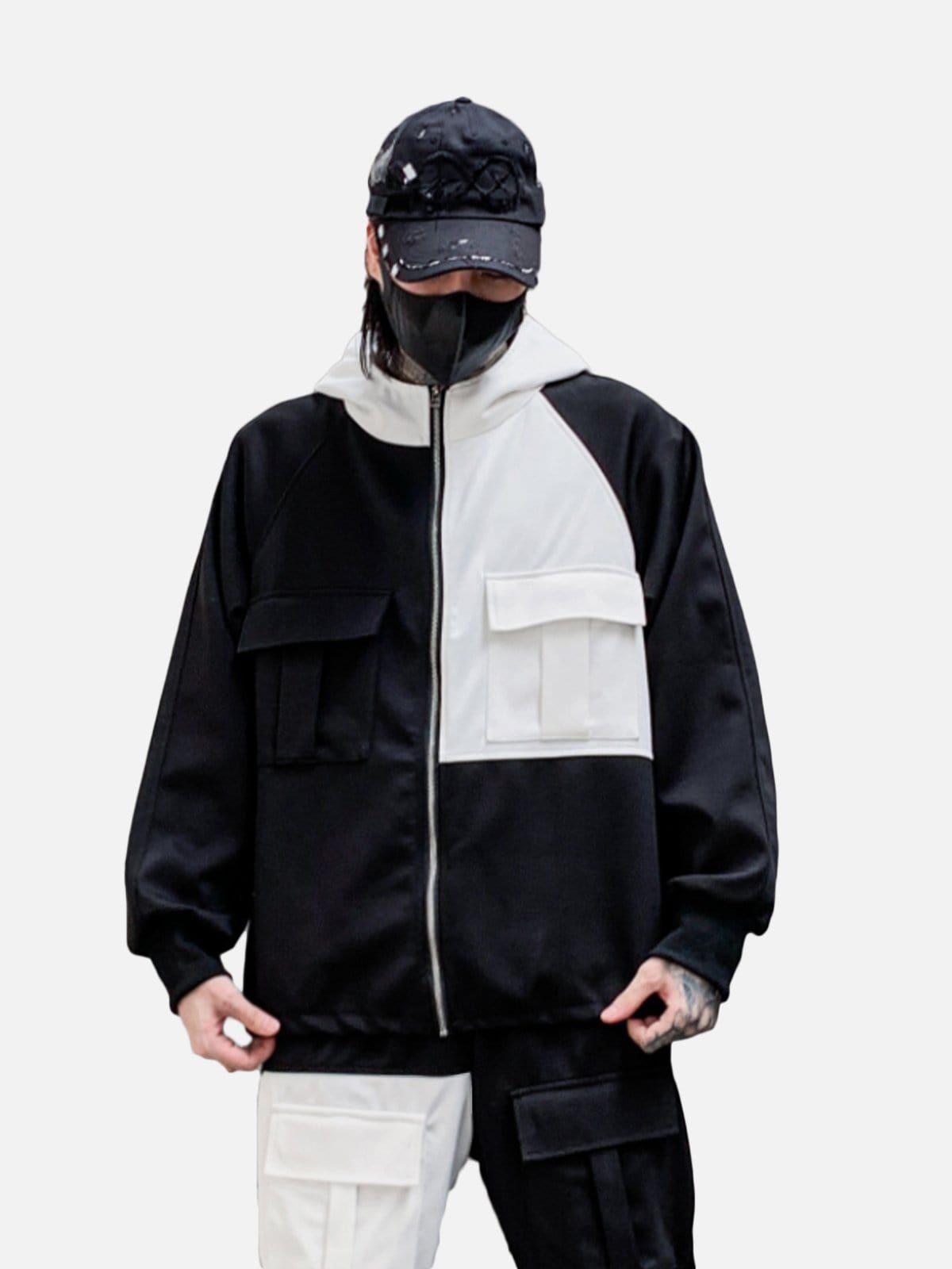 Black White Patchwork Hoodie sold by Yugen Theory