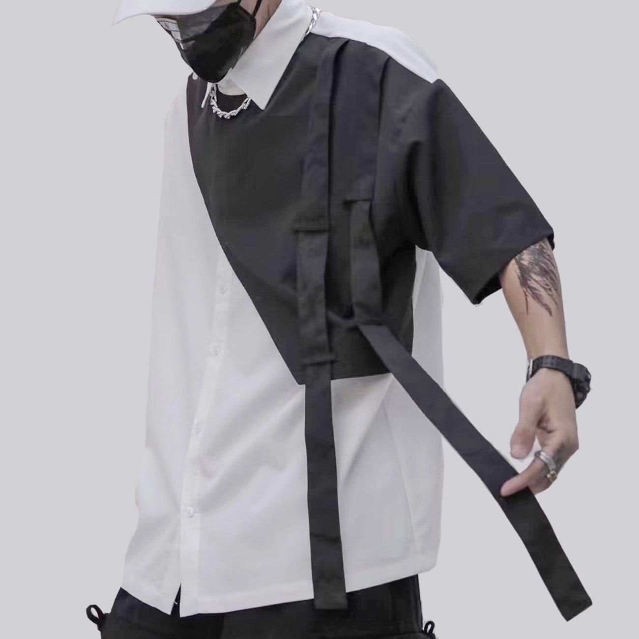 Dark Patchwork Ribbon Shirt sold by Yugen Theory product image thumbnail 2