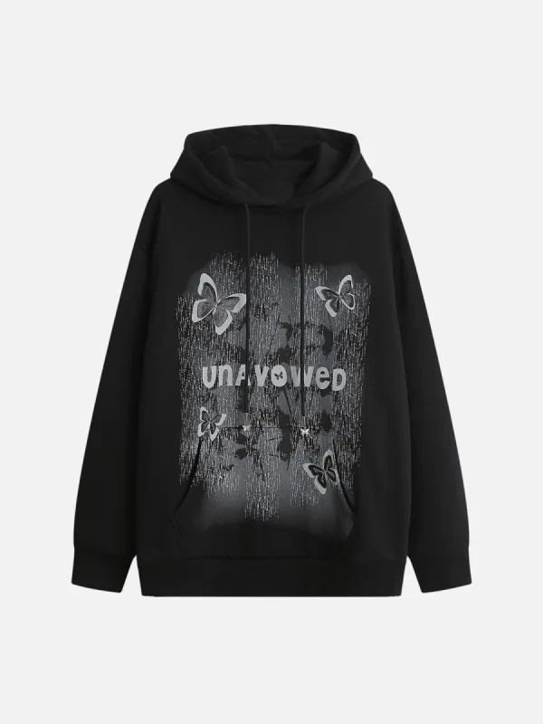 Butterfly Letter Print Washed Hoodie sold by Yugen Theory