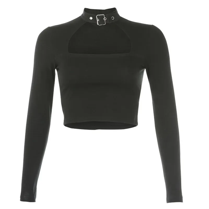 Metal Circle Hollow Out Long-sleeved T-shirt sold by Yugen Theory