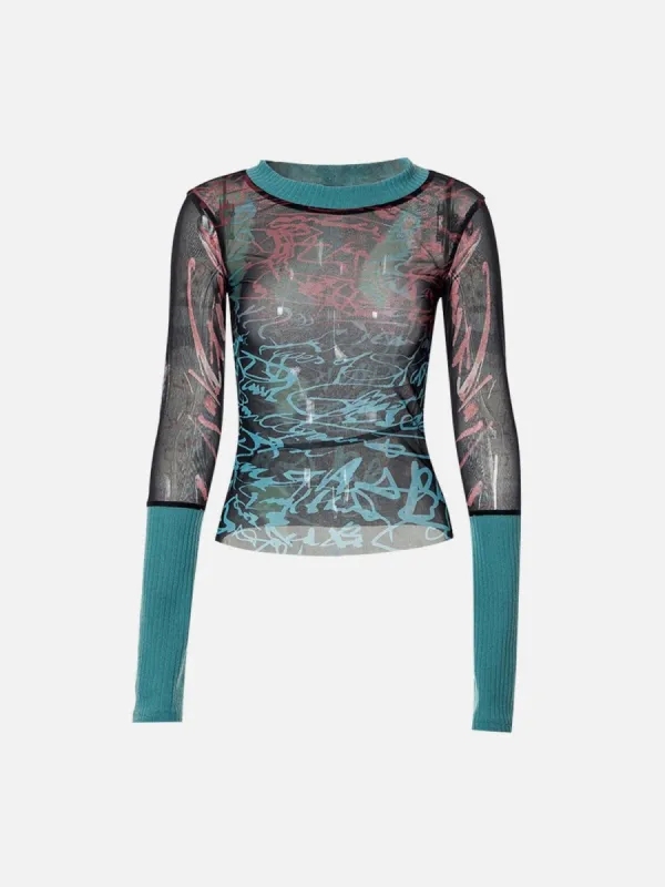 Patchwork Mesh Long Sleeve T Shirt sold by Yugen Theory