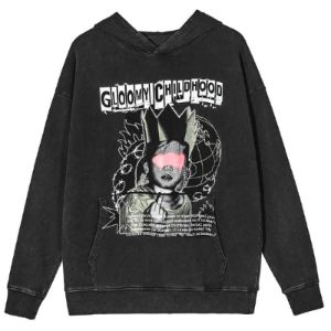 Washed Distressed Hoodie Gloomy Childhood sold by Yugen Theory