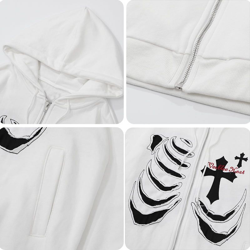 Zipper Hoodie Skeleton and Cross sold by Yugen Theory product image thumbnail 5