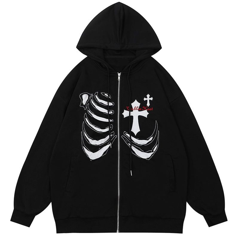 Zipper Hoodie Skeleton and Cross sold by Yugen Theory