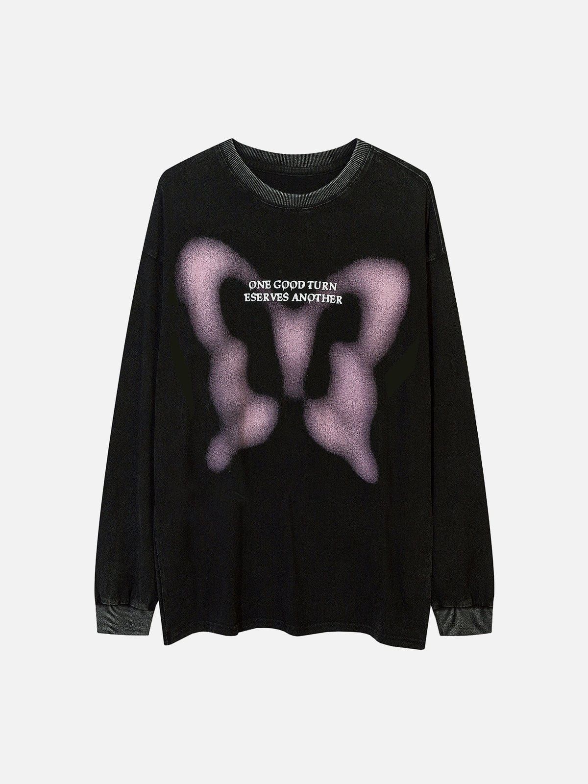 Washed Fuzzy Butterfly Sweatshirt sold by Yugen Theory