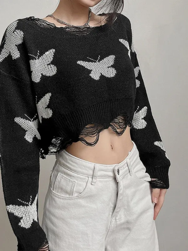 Butterfly Cut Out Long Sleeve T Shirt sold by Yugen Theory