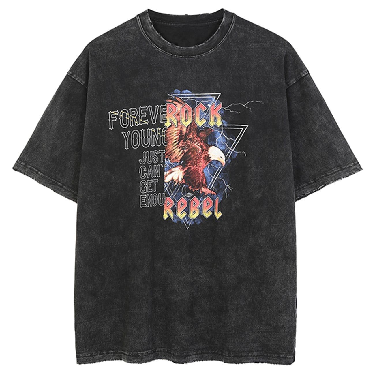 Lightning Eagle Print Washed T-Shirt sold by Yugen Theory