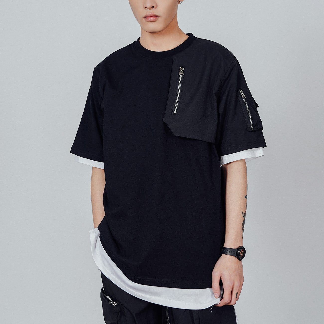 Functional Zipper Patchwork T-Shirt sold by Yugen Theory product image thumbnail 2