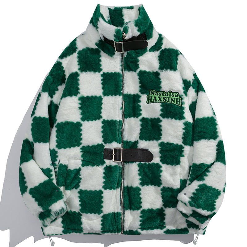 Thick Plush Winter Coat Checkerboard sold by Yugen Theory