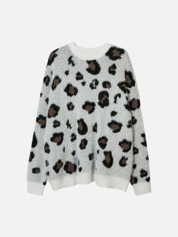 Leopard Patterning Knit Jacquard Sweater sold by Yugen Theory