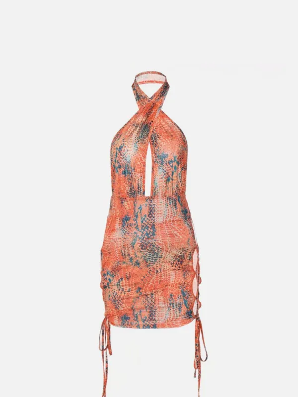 Halter Cutout Side Tie Dress sold by Yugen Theory