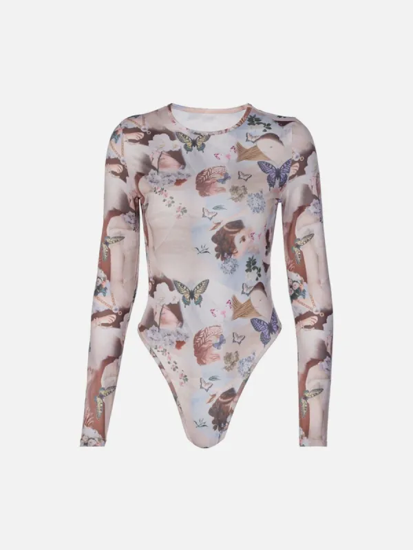 Butterfly Print Crew Neck Bodysuit sold by Yugen Theory